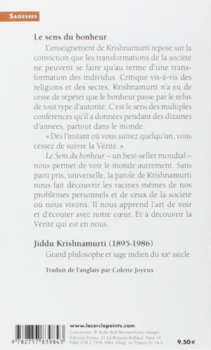 Livre Le sens du bonheur - Krishnamurti - verso