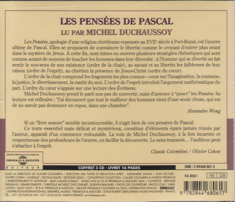 CD Les pensées de Pascal Editions du Septénaire CD Les pensées de Pascal Editions du Septénaire