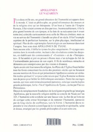 Livre Apollonius le Nazaréen - Dr RW Bernard verso